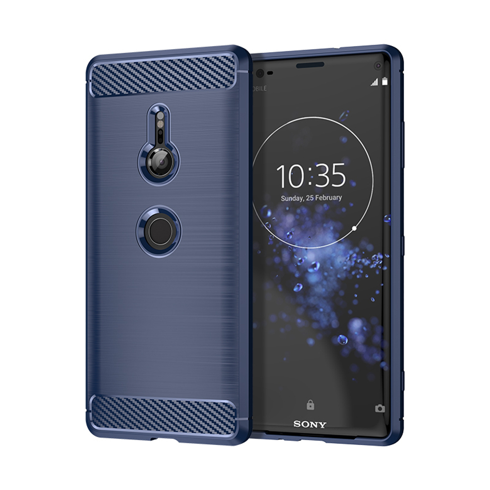 Купить чехол на Sony Xperia XZ3 синего цвета, в стиле Carbon от бренда  caseport. Высокое качество, низкие цены, быстрая доставка!