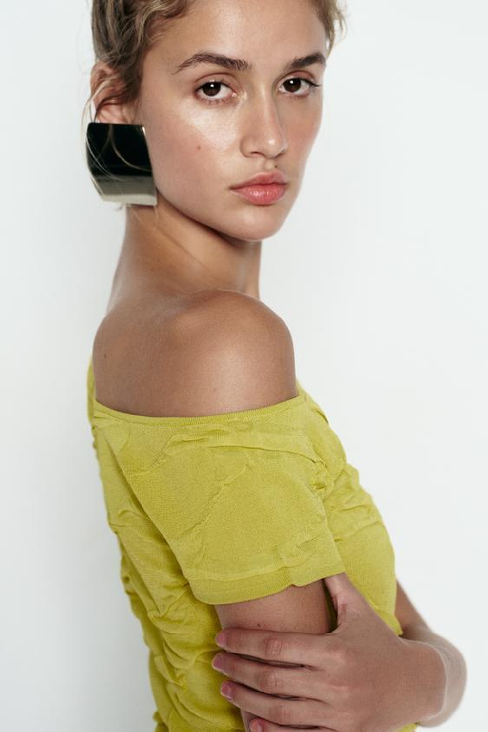 ZARA КРОП-ТОП АСИММЕТРИЧНОГО КРОЯ, ЛИМОННО-ЖЕЛТЫЙ