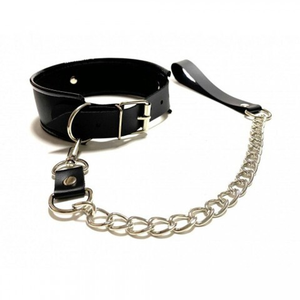 Ошейник с поводком из эко-кожи черный