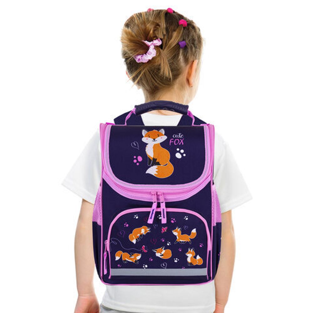 Ранец ПИФАГОР BASIC, 1 отделение, 3 кармана, эргономичная спинка, "Playing foxes", 35х28х18 см, 273136