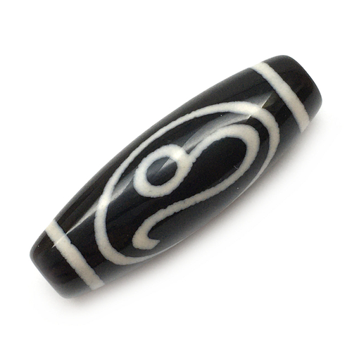 Агат Дзи "Лев", бусины черные с белым рисунком 30х10 мм