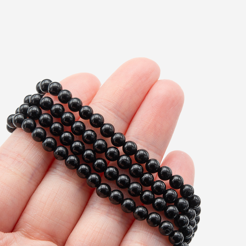 Шерл (черный турмалин) натуральный, бусины в форме шара, 4,6мм