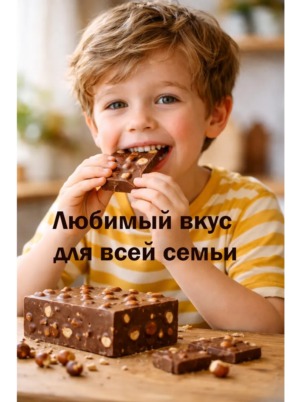 Шоколад молочный 3кг с орехами, брикет