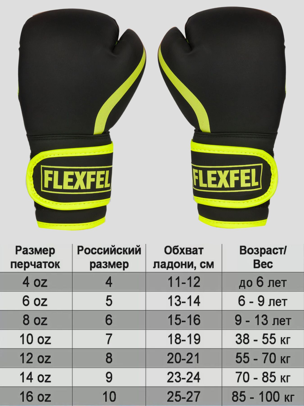 Перчатки боксерские FlexFel 4-16 унций