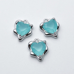 Подвеска Сердце, цвет серебро (родий) + голубой матовый, размер 13*10 мм, цена за 1 шт