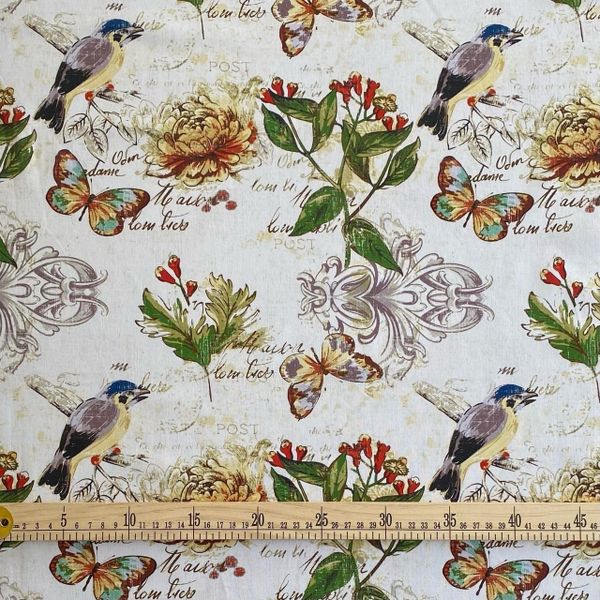 ПТИЧКА И ХРИЗАНТЕМА, 100% хлопок Handmade Fabrics 5