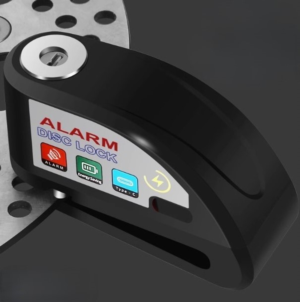 противоугонка для мотоцикла на диск с сиреной JP-DS966 чёрная Type-c