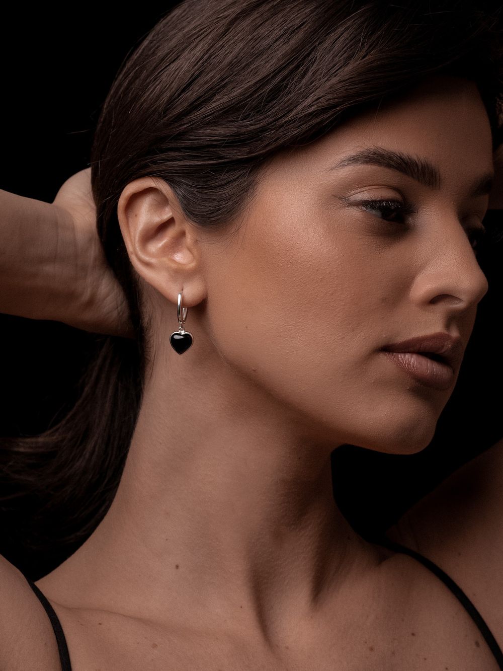 Серьги Heart S с чёрным ониксом