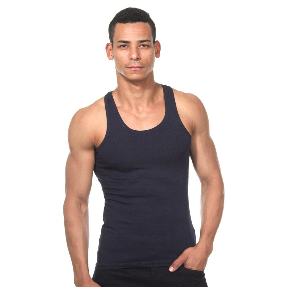 Темно-синяя хлопковая майка-борцовка (Размер: XL) (Цвет: темно-синий)