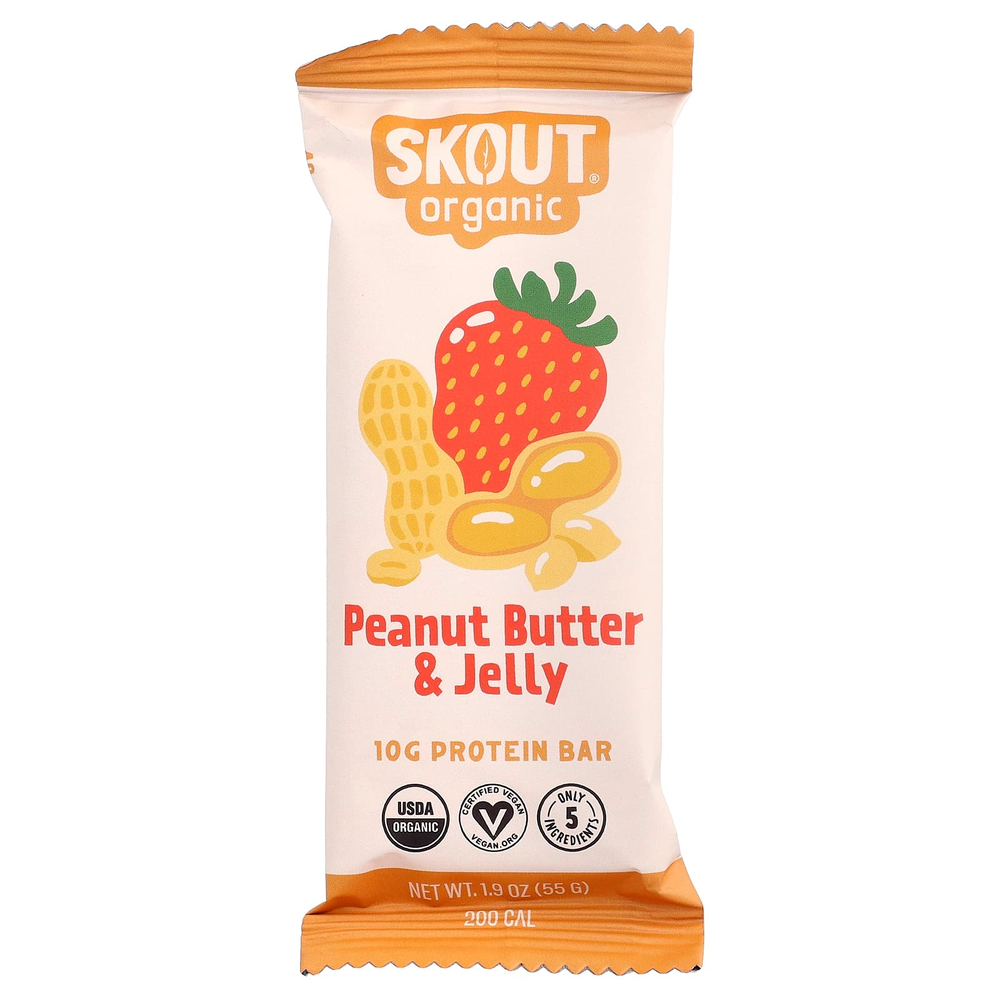 Skout Organic, протеиновый батончик, арахисовая паста и желе, 55 г (1,9 унции)