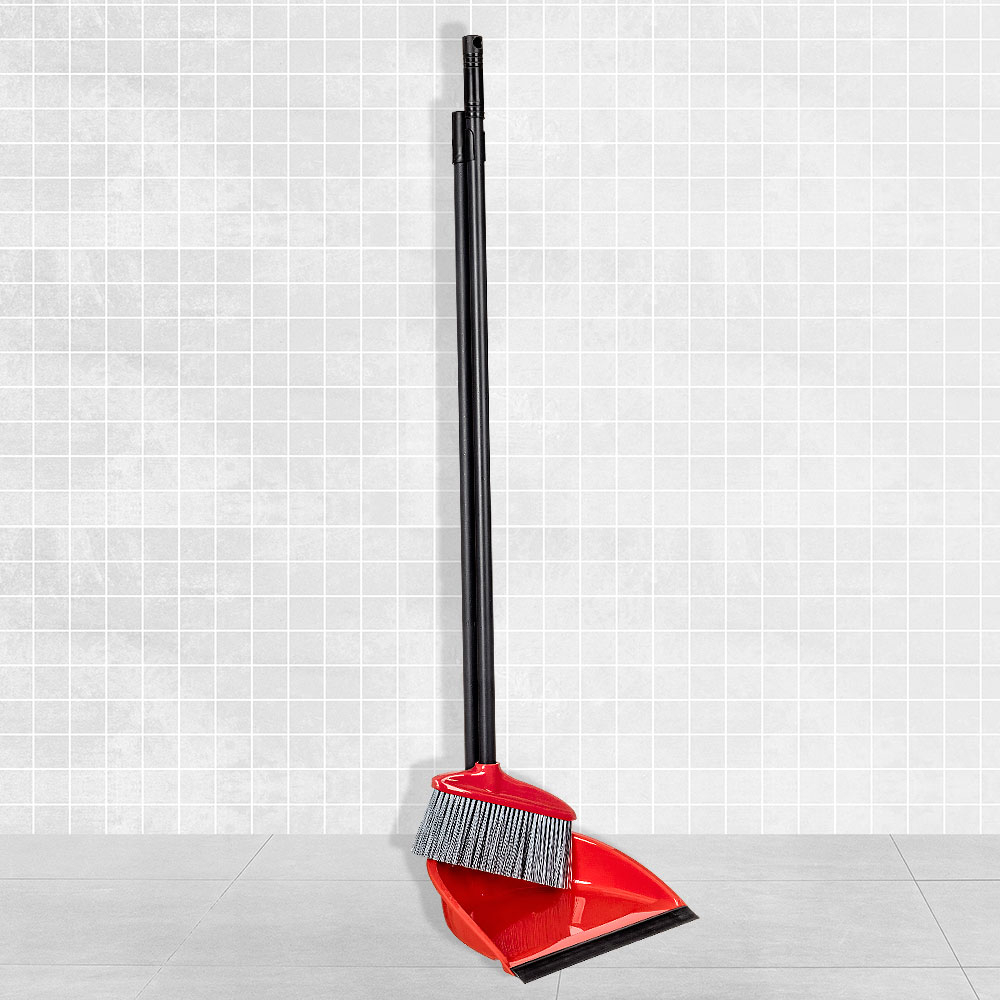 Набор для уборки "Ленивка": щетка для пола "Rimo" со складным совком с кромкой (красный)