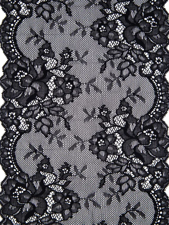 0398 ОПТ Кружево эластичное 17 см, классика, Италия, черный