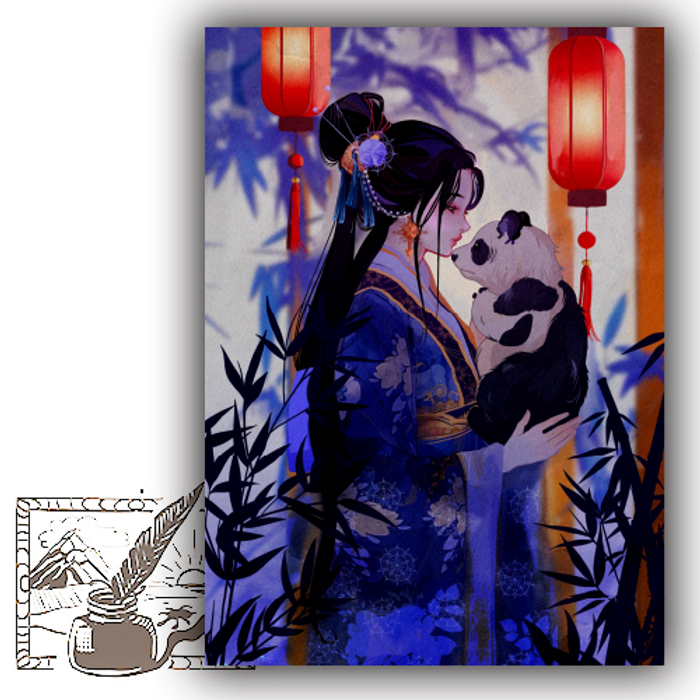 Открытка почтовая. Дарья Грушина. Девушка с пандой