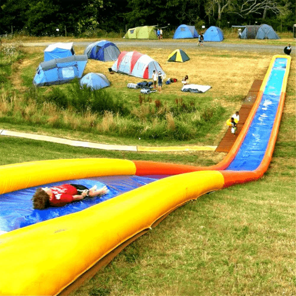 Водная горка с надувным дном, герметичная ТУРБО "Капля", длина 40 метров