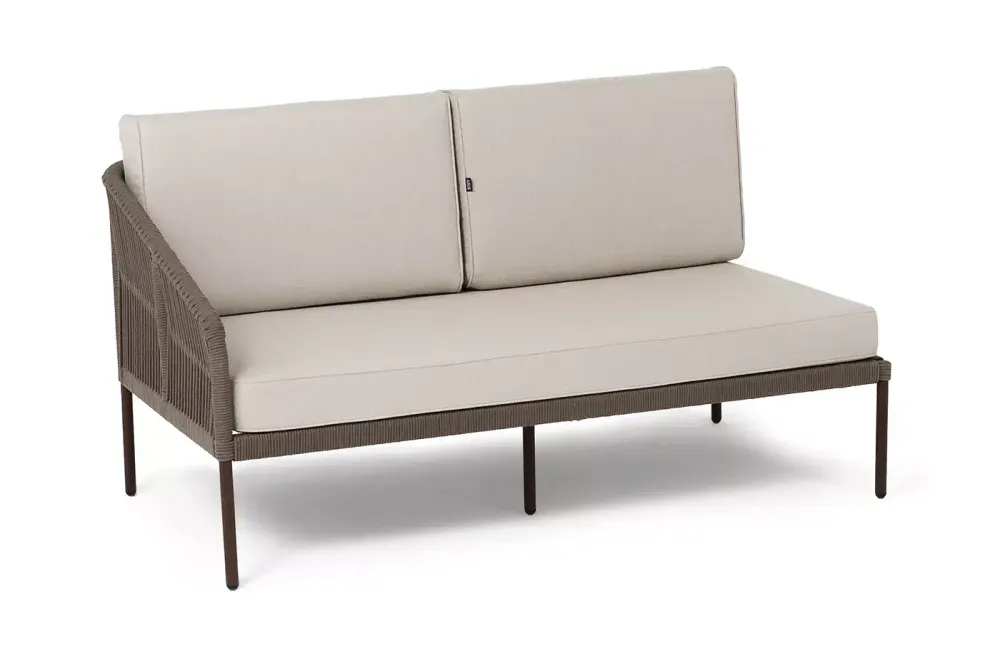 "Канны" правый модуль плетеный из роупа, каркас алюминий коричневый (RAL8016) муар, роуп коричневый круглый, ткань бежевая 035