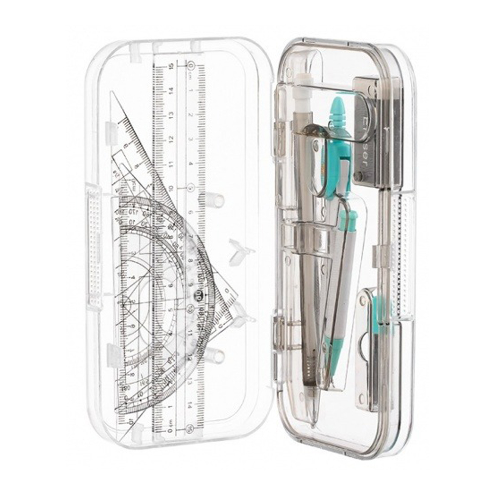 Готовальня Basir 8 предметов в пластиковом футляре, серия "Капибара", циркуль с запасными частями + набор пластиковых линеек
