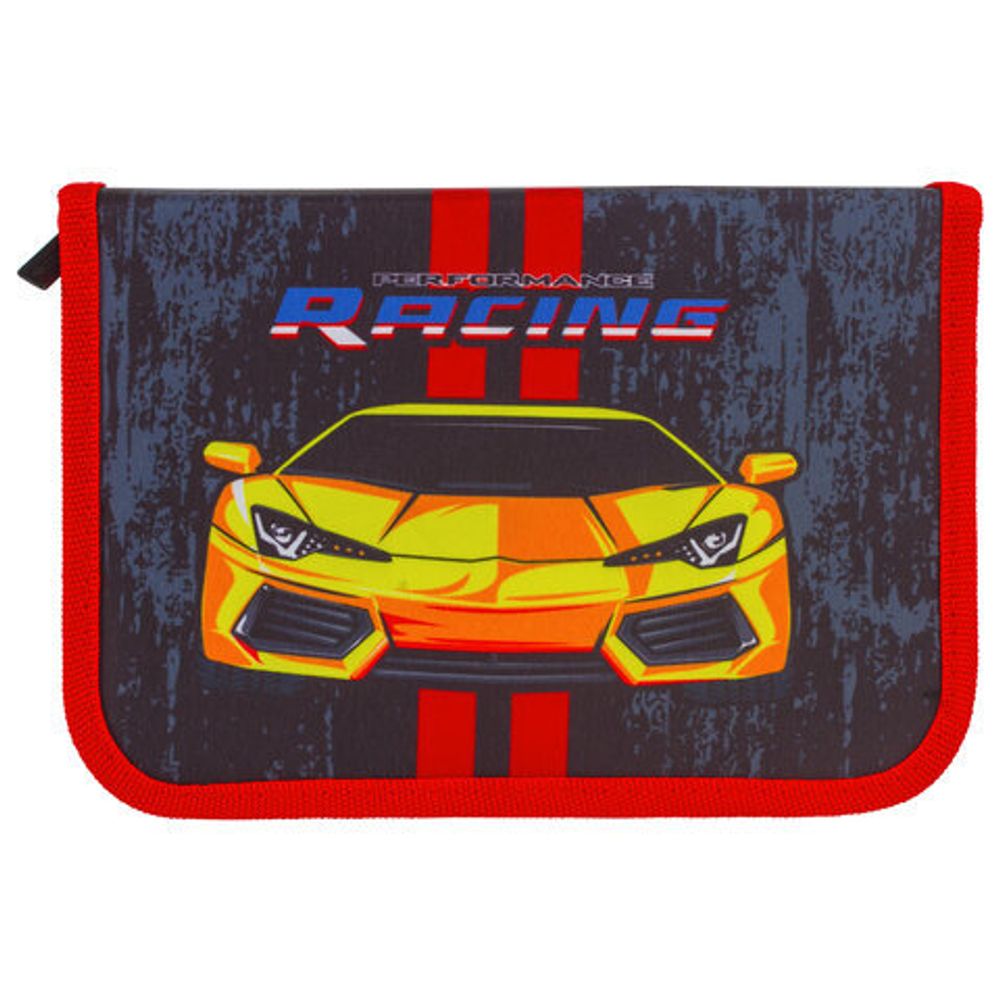 Пенал BRAUBERG с наполнением, 1 отделение, откидная планка, 24 предмета, 21x14 см, "Yellow car", 229292