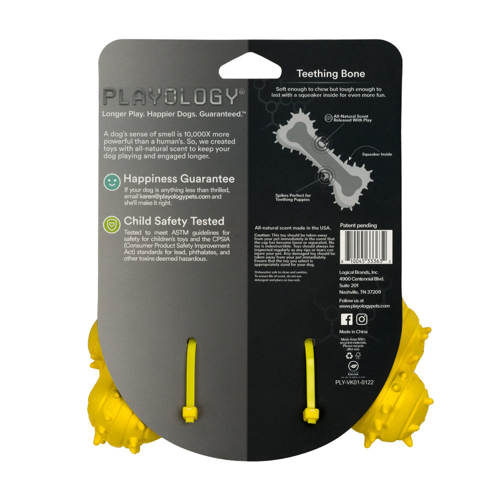 Playology дентальная жевательная косточка PUPPY TEETHING BONE для щенков 4-8 месяцев с ароматом курицы, цвет желтый