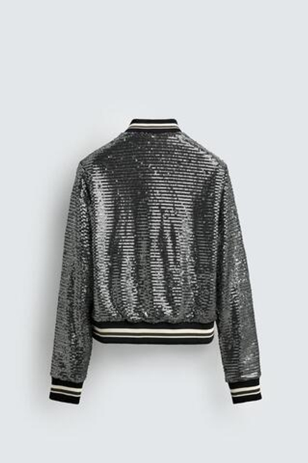 ZARA БОМБЕР С ПАЙЕТКАМИ, ЧЕРНЫЙ/СЕРЕБРЯНЫЙ