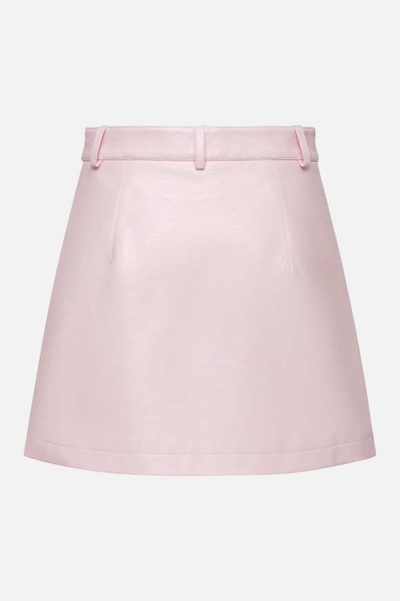 Юбка мини из розовой экокожи