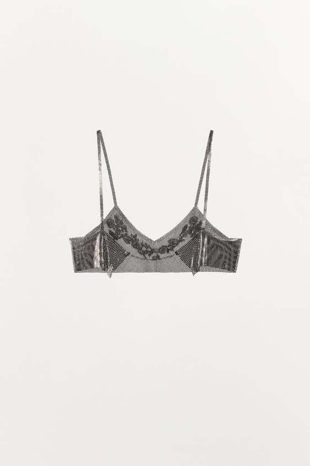 ZARA ТОП-СЕТКА С ЦВЕТАМИ И БУСИНАМИ, СЕРЕБРИСТЫЙ