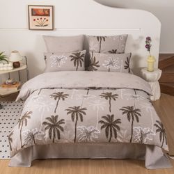 Комплект постельного белья на резинке Делюкс Сатин 100% хлопок «Пальмовый берег»