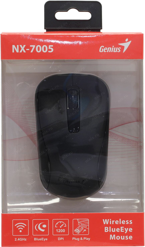 Genius Wireless BlueEye Mouse NX-7005 <Black> (RTL) USB 3btn+Roll  (31030127101/31030017400  )