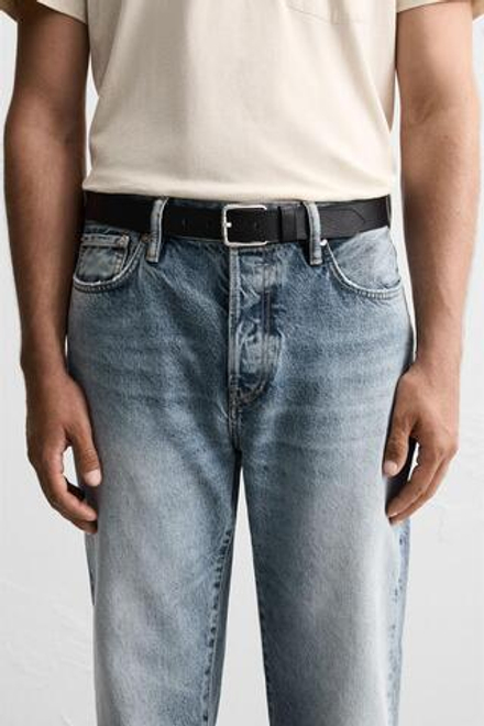 ZARA КОЖАНЫЙ РЕМЕНЬ С ДЕКОРАТИВНОЙ СТРОЧКОЙ, ЧЕРНЫЙ