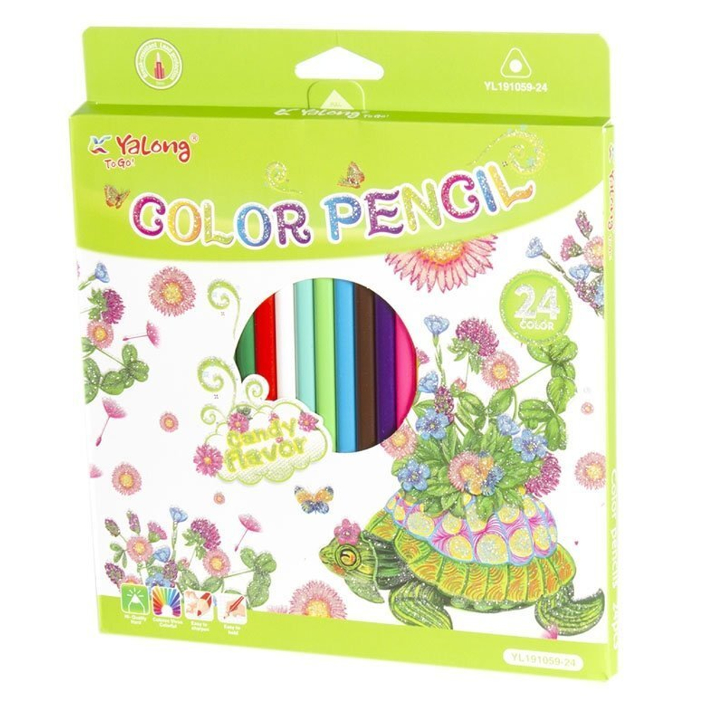 Карандаши цветные Yalong 24 цв., "Candy flavor" пластиковые, трехгранные, заточенные, ароматизированные, грифель 3.0 мм, картон. уп., европодвес