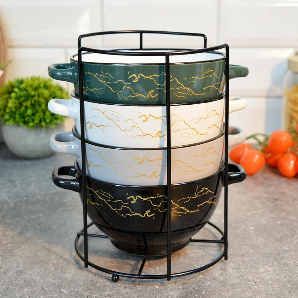 Набор бульонниц 4 предмета 650мл на подставке "Монако"