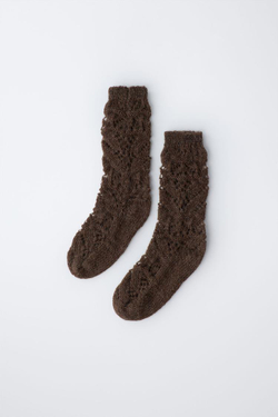 ZARA НОСКИ КРУПНОЙ ВЯЗКИ ИЗ ШЕРСТИ И АЛЬПАКИ, КОРИЧНЕВЫЙ