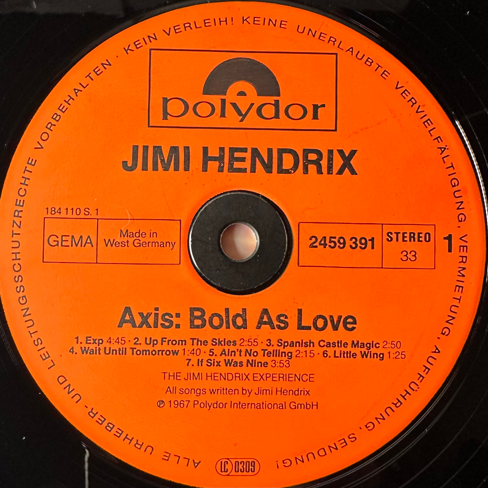 The Jimi Hendrix Experience ‎– Axis: Bold As Love (Германия 1980г.)