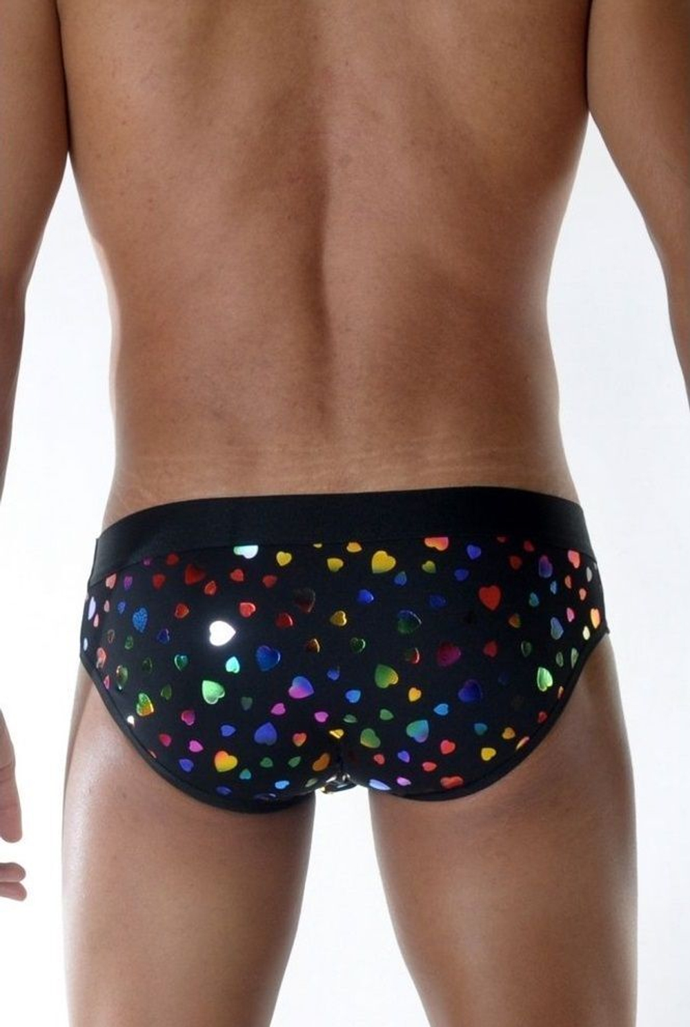 Мужские трусы-слипы с разноцветными сердцами (Размер: S) (Цвет: черный)