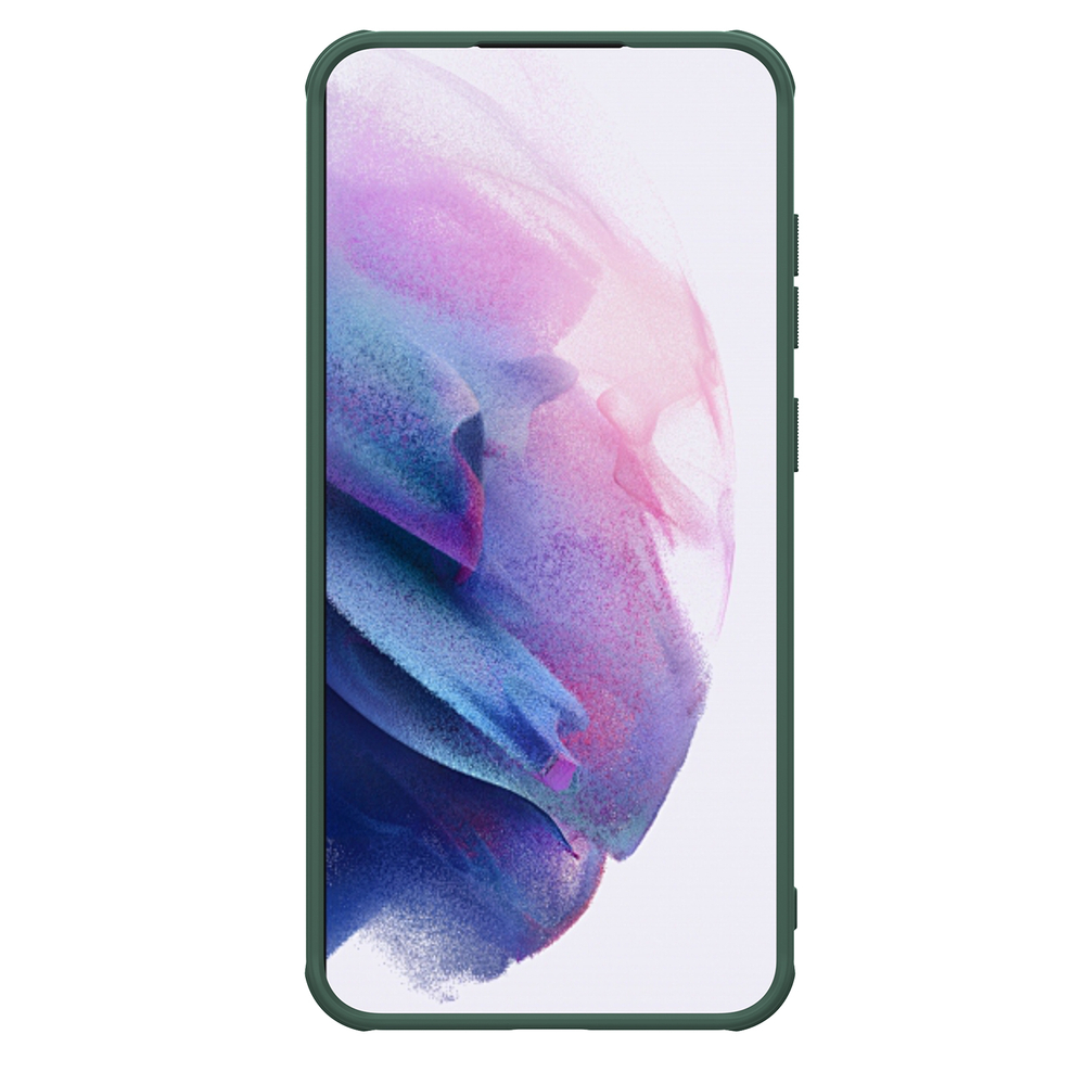 Чехол противоударный зеленого цвета (Dark Green) от Nillkin c поддержкой зарядки MagSafe для Samsung Galaxy S24 FE, серия Super Frosted Shield Pro Magnetic Case