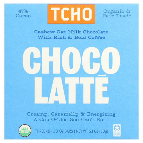 TCHO, Choco Latte, молочный шоколад с кофе, 47% какао, 3 плитки по 0,70 унции