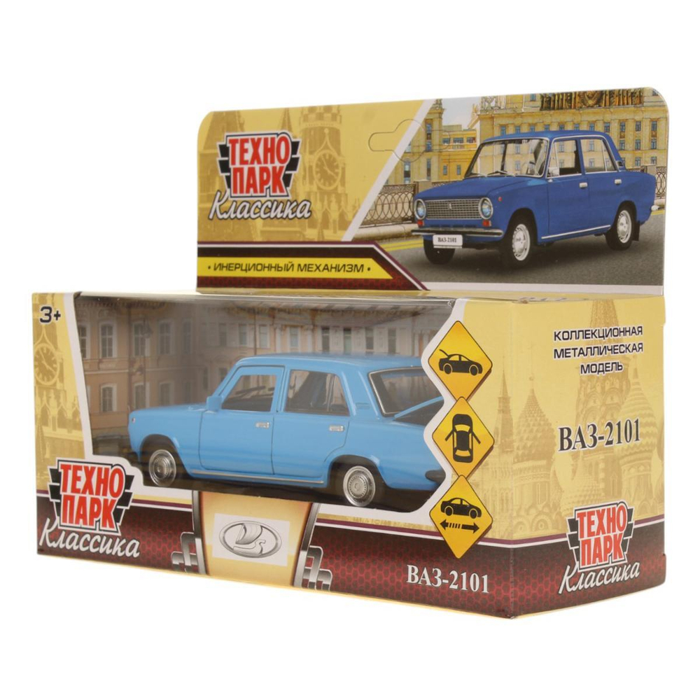 Модель ин. мет. "ВАЗ-2101" 12см. двери, багаж, синий, коробка 2101-12-BU (Технопарк)