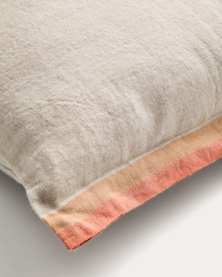 Чехол для подушки Disea из бежевого льна с оранжевыми деталями, 45 x 45 см