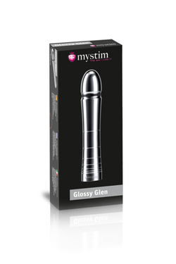 Фаллоимитатор Mystim Glossy Glen, электростимуляция, хирургическая сталь, серебряный, 14 см