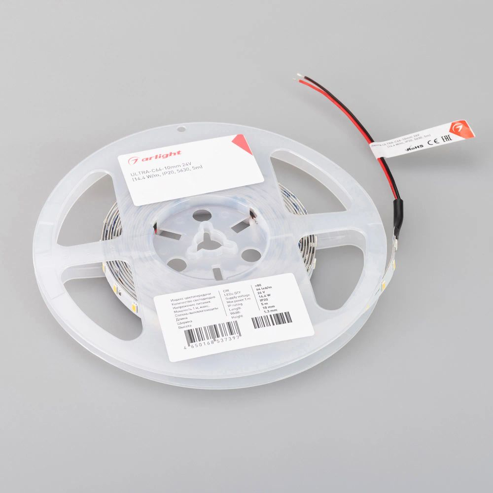 Светодиодная лента ULTRA-C64-10mm 24V Warm3000 (14.4 W/m, IP20, 5630, 5m) (Arlight, высок.эфф.160 лм/Вт) 037450