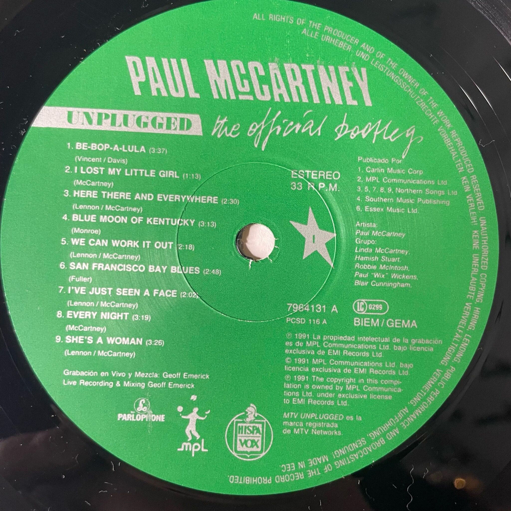 Винтажная виниловая пластинка LP Paul McCartney Unplugged (Holland 1991)
