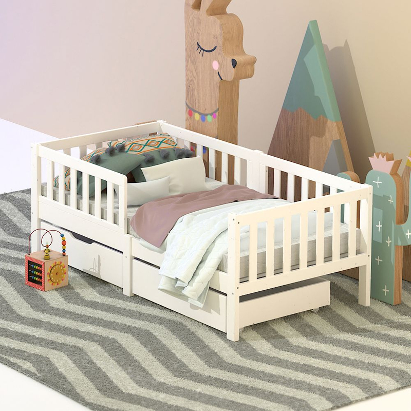 Кровать детская, 160х80, Фиона, односпальная, массива дерева, белый, Dipriz