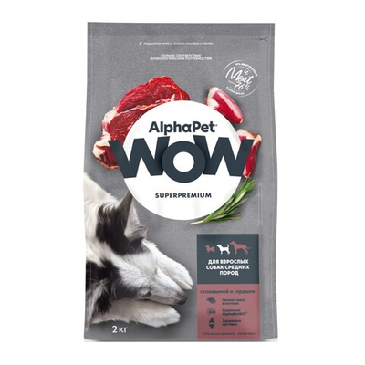 AlphaPet WOW Superpremium корм для собак средних пород с говядиной и сердцем (Adult)