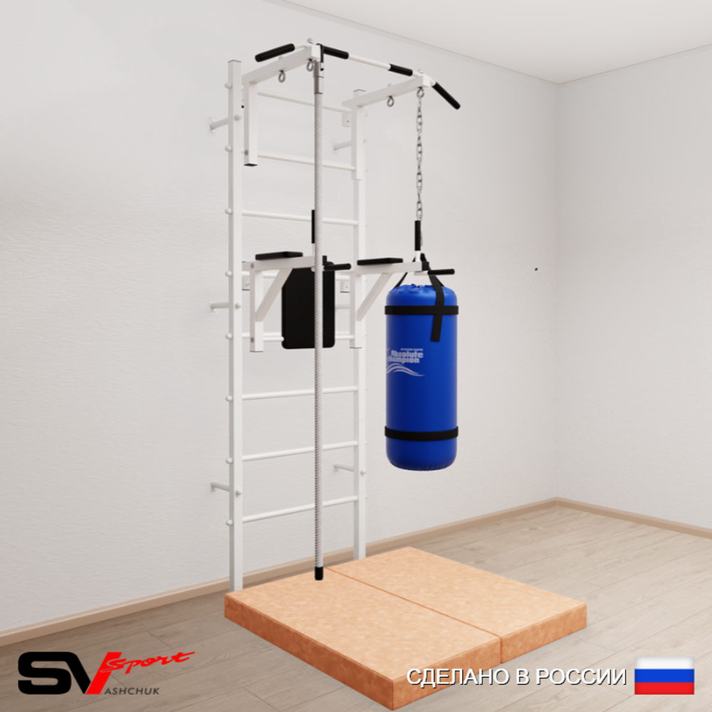 Шведская стенка Sv Sport 5707 (Турник стандарт/Брусья/Канат/Цепь/Мешок 30кг/Мат 1м)