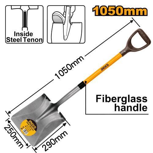Лопата совковая сальная 1050х250х290мм черенок стекловолокно с ручкой INGCO HSSLH1114 INDUSTRIAL