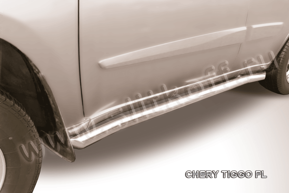 Пороги из нержавейки Chery Tiggo FL (2011-2016) d57 с гибами (черный цвет)