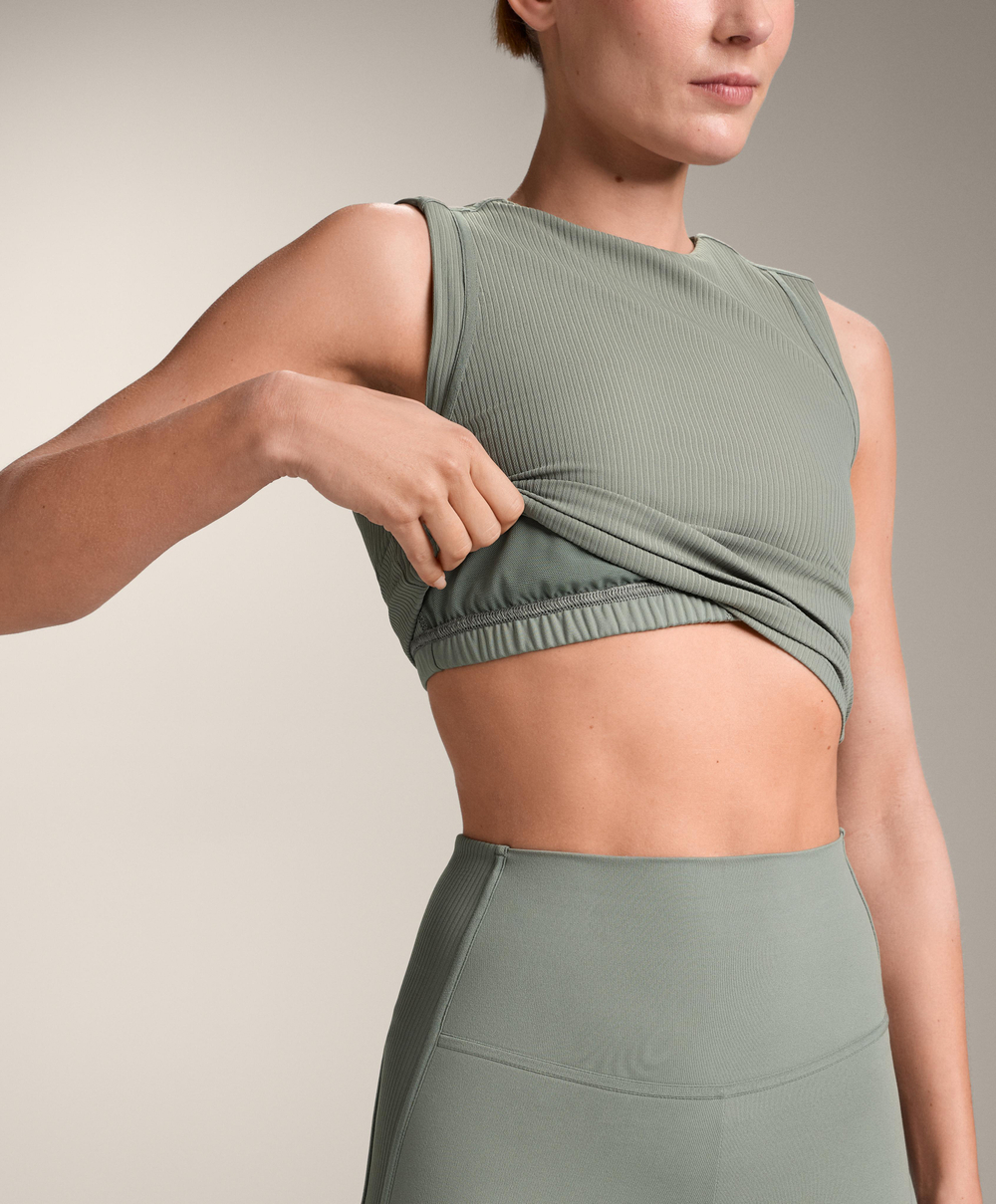 Oysho Топ Comfortlux Rib без рукавов, серый хаки