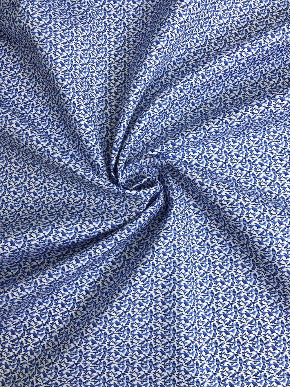 Коттон сорочка принт птицы, синий/белый NB#48