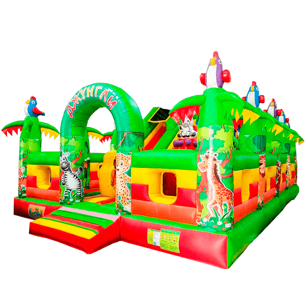 Коммерческий надувной батут "Джунгли" с горкой, 9*6*4.5 м