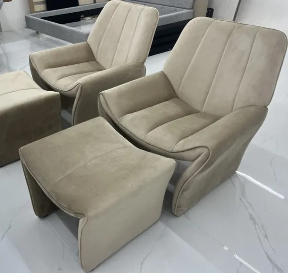 Кресло с оттоманкой 6006 серо-бежевый велюр