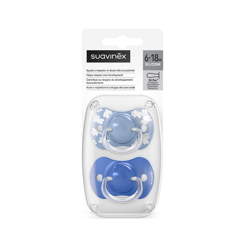 Набор физиологических пустышек Suavinex Wild синий, 6-18 мес